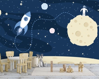 Tapete Fototapete Kinderzimmer Babyzimmer Mond Rakete Etsy