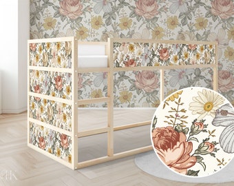 IKEA KURA Bett Aufkleber Kura Bett wiederablösbar Aufkleber Kinderzimmer Aufkleber Folie Abziehbild Blumen Muster Vintage Blüten Boho