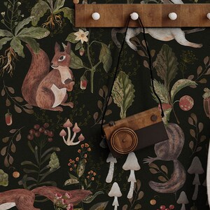 Carta da parati vintage animali scoiattoli conigli piante carta da parati fotografica scura camera dei bambini natura camera dei bambini motivo carta da parati