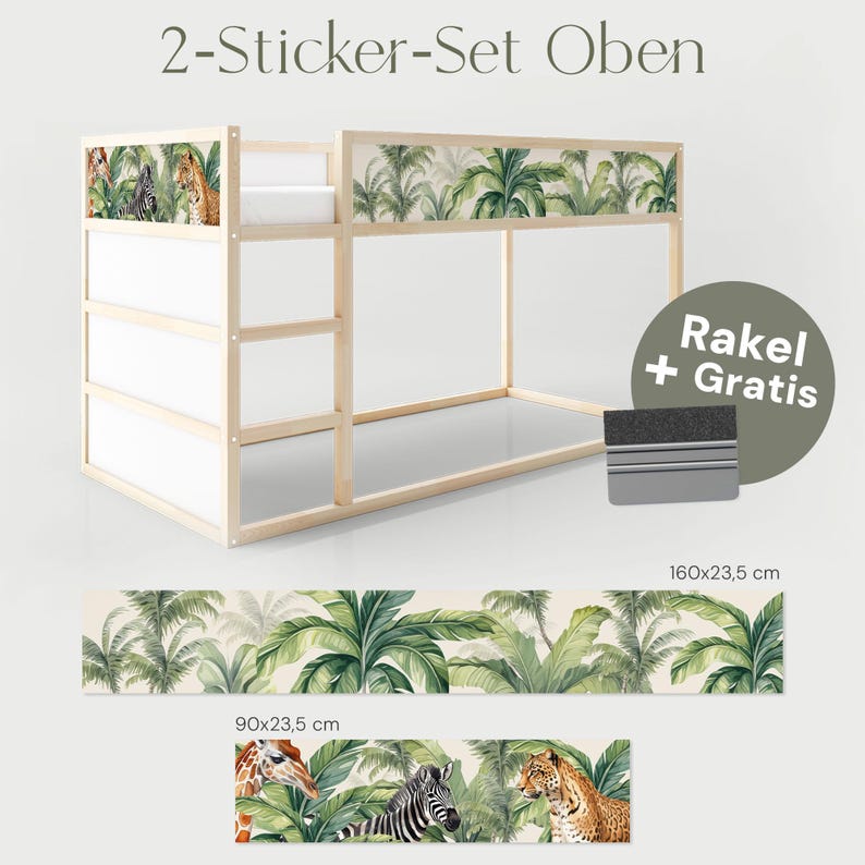 IKEA KURA Safari Jungle Animals Bed Sticker Kura Bed Removable Sticker Bunk Bed Children's Room Sticker Foil Decal 2-Sticker-Set Oben