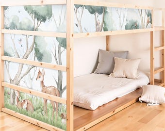 IKEA KURA bed sticker Kura bed removable sticker children's room sticker foil decal forest animals deer fox watercolor nature trees
