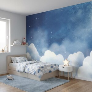 Wallpaper cloud sky watercolor stars photo wallpaper children's room clouds baby room children's room sky smooth fleece motif wallpaper 1135 image 3