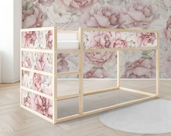 IKEA KURA Bett Aufkleber Blumen Muster Blüten rosa Kura Bett wiederablösbar Aufkleber Kinderzimmer Aufkleber Folie Abziehbild