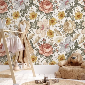 Nursery Tapete Blumen Pastell Vintage Muster Fototapete Kinderzimmer Natur Babyzimmer Motivtapete #1052