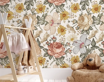 Tapete Vintage Flowers Fototapete Kinderzimmer Blumen Natur Babyzimmer Motivtapete Muster 1052