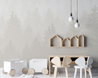 Tapete Beige Wald Aussicht Landschaft Silhouette Fototapete Kinderzimmer Wald Bäume Natur Babyzimmer Berge Motivtapete