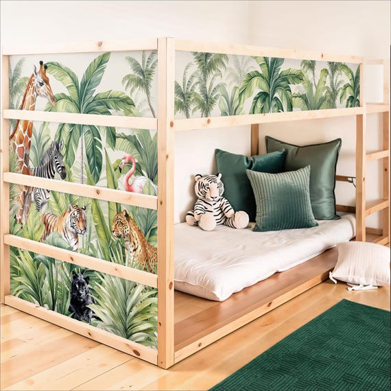 IKEA KURA Safari Dschungel Tiere Bett Aufkleber Kura Bett wiederablösbar Aufkleber Etagenbett Kinderzimmer Aufkleber Folie Abziehbild