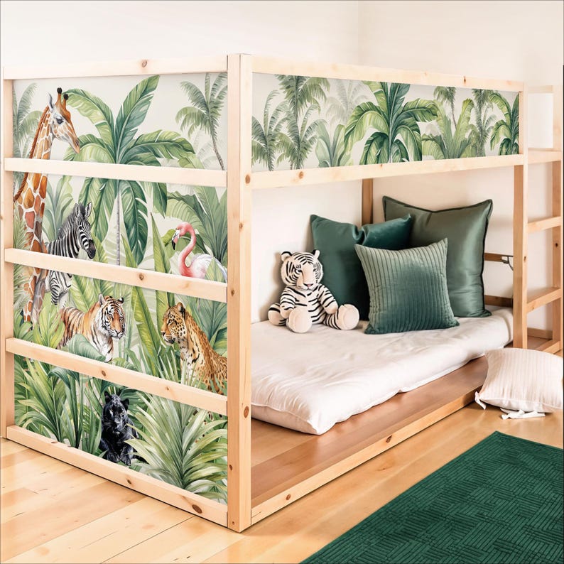 IKEA KURA Safari Dschungel Tiere Bett Aufkleber Kura Bett wiederablösbar Aufkleber Etagenbett Kinderzimmer Aufkleber Folie Abziehbild