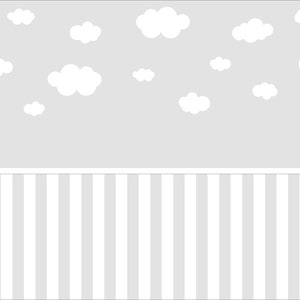May include: A grey background with white clouds and a grey and white striped pattern at the bottom. The text "Grau 5" is at the top of the image.