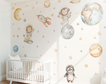Wall stickers space animals safari & planets XXL wall sticker set children's room wall stickers baby room watercolor self-adhesive removable