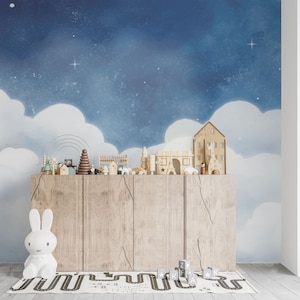 Carta da parati Nuvola Cielo Acquerello Stelle Carta da parati fotografica Camera dei bambini Nuvole Cameretta dei bambini Cielo Carta da parati liscia in tessuto non tessuto 1135