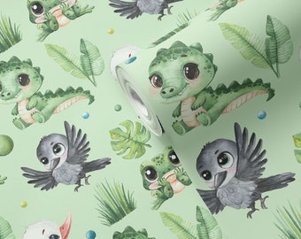 Tapete Dschungel Grün Frösche Dinos Muster Fototapete Kinderzimmer Natur Babyzimmer Motivtapete Muster