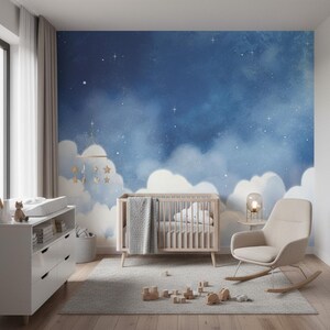 Wallpaper cloud sky watercolor stars photo wallpaper children's room clouds baby room children's room sky smooth fleece motif wallpaper 1135 image 1