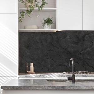 Paraschizzi per cucina in ardesia nera | Pellicola autoadesiva pellicola adesiva in plastica rigida paraspruzzi cucina parete posteriore specchio cucina fornello