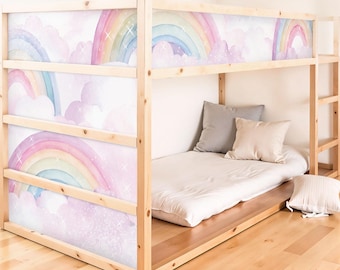 IKEA KURA Bett Aufkleber Mädchen Regenbogen rosa Wolken wiederablösbar Kinderzimmer Aufkleber Folie Abziehbild Pastell Himmel Aquarell