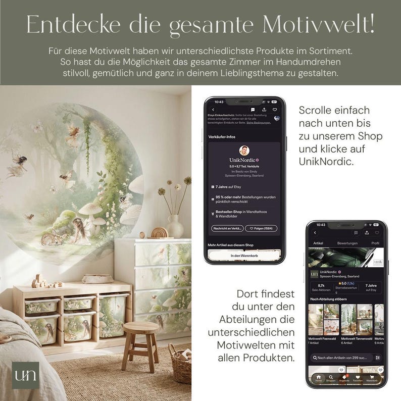 Wandtattoo Rund - Wandaufkleber Kreis - Feenwald Aquarell - Kinderzimmer Wanddeko, Canvasoberfläche und wiederablösbar Bild 6