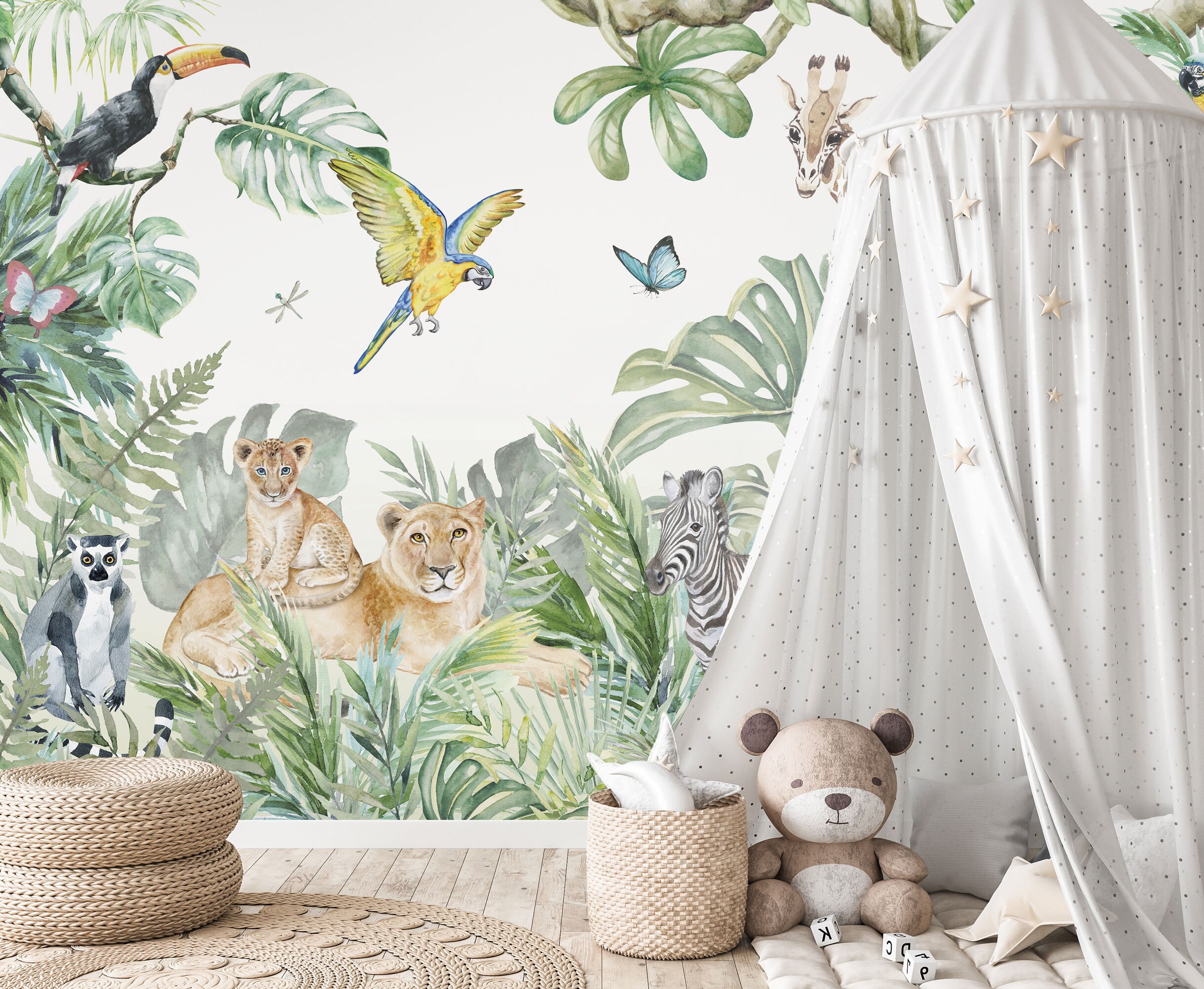 Wallpaper Jungle Animals Photo Wallpaper Children S Etsy Ireland