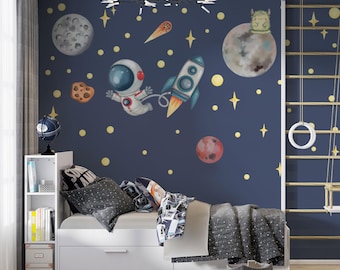Wall sticker space, astronaut & planets XXL wall sticker set children's room wall sticker baby room watercolor self-adhesive removable