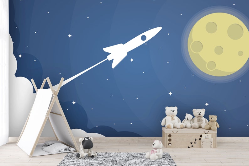 Tapete Fototapete Kinderzimmer Babyzimmer Mond Rakete | Etsy