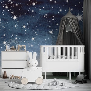 Carta da parati stelle acquerello carta da parati fotografica carta da parati in tessuto non tessuto carta da parati per la cameretta dei bambini cielo cameretta acquerello stelle blu pile liscio opaco #1001