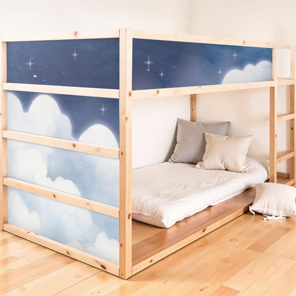 IKEA KURA bed sticker cloud sky removable children's room sticker foil decal stars pastel sky watercolor painting