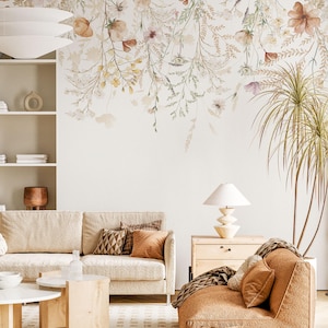 Fototapete Boho Blumen Wiese Aquarell Rand Rahmen Blätter Natur