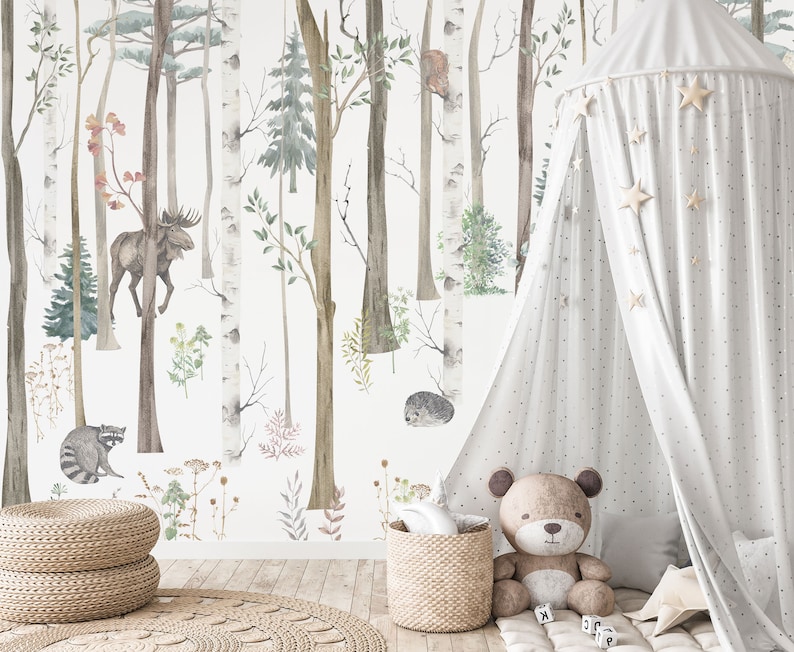 Tapete Waldtiere Aquarell Fototapete Kinderzimmer Wald - Etsy.de
