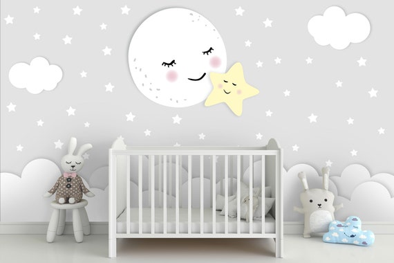 Wallpaper Photo Wallpaper Nursery Moon Star Baby Room Etsy