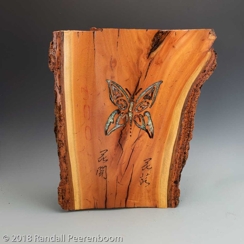 Butterfly Wood Sculpture, Zen Wood Art Sculpture, Wood Carving, Carved Inlaid Butterfly, Unique Fine Wood Art Wood Collectible Home Decor image 3
