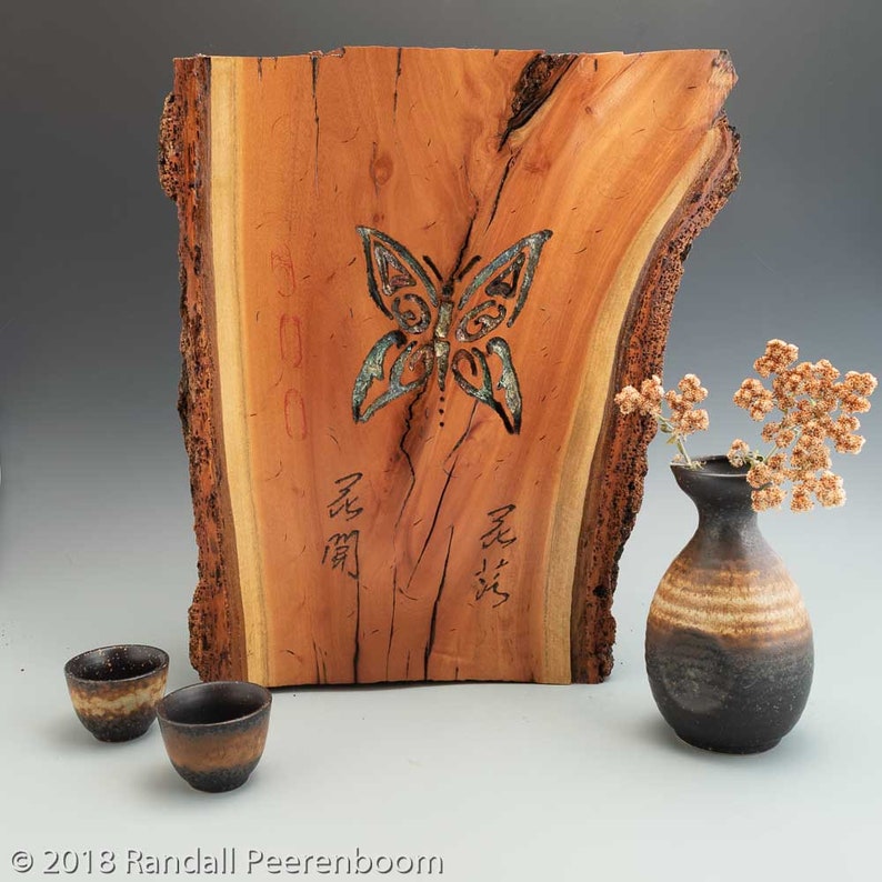 Butterfly Wood Sculpture, Zen Wood Art Sculpture, Wood Carving, Carved Inlaid Butterfly, Unique Fine Wood Art Wood Collectible Home Decor image 2