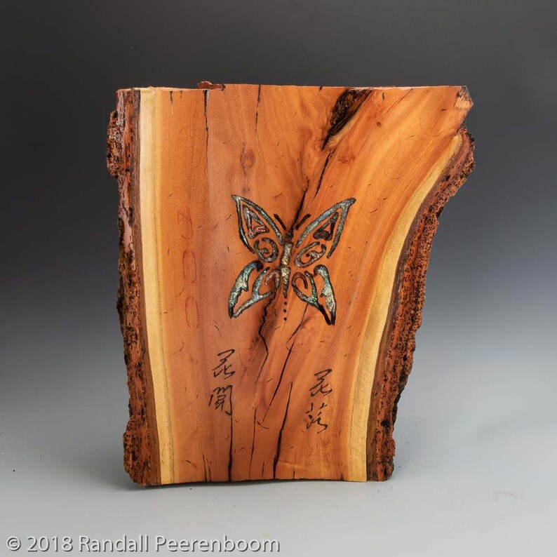 Butterfly Wood Sculpture, Zen Wood Art Sculpture, Wood Carving, Carved Inlaid Butterfly, Unique Fine Wood Art Wood Collectible Home Decor image 6