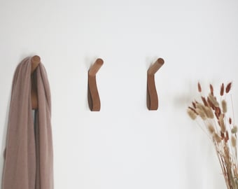 anaan Forest Coat Hooks Wood with Leather Strap Wall Hook Wooden Wall Mounted Hangers Clothes Scarf Hat Bag Towel Design Set of 3 oblique