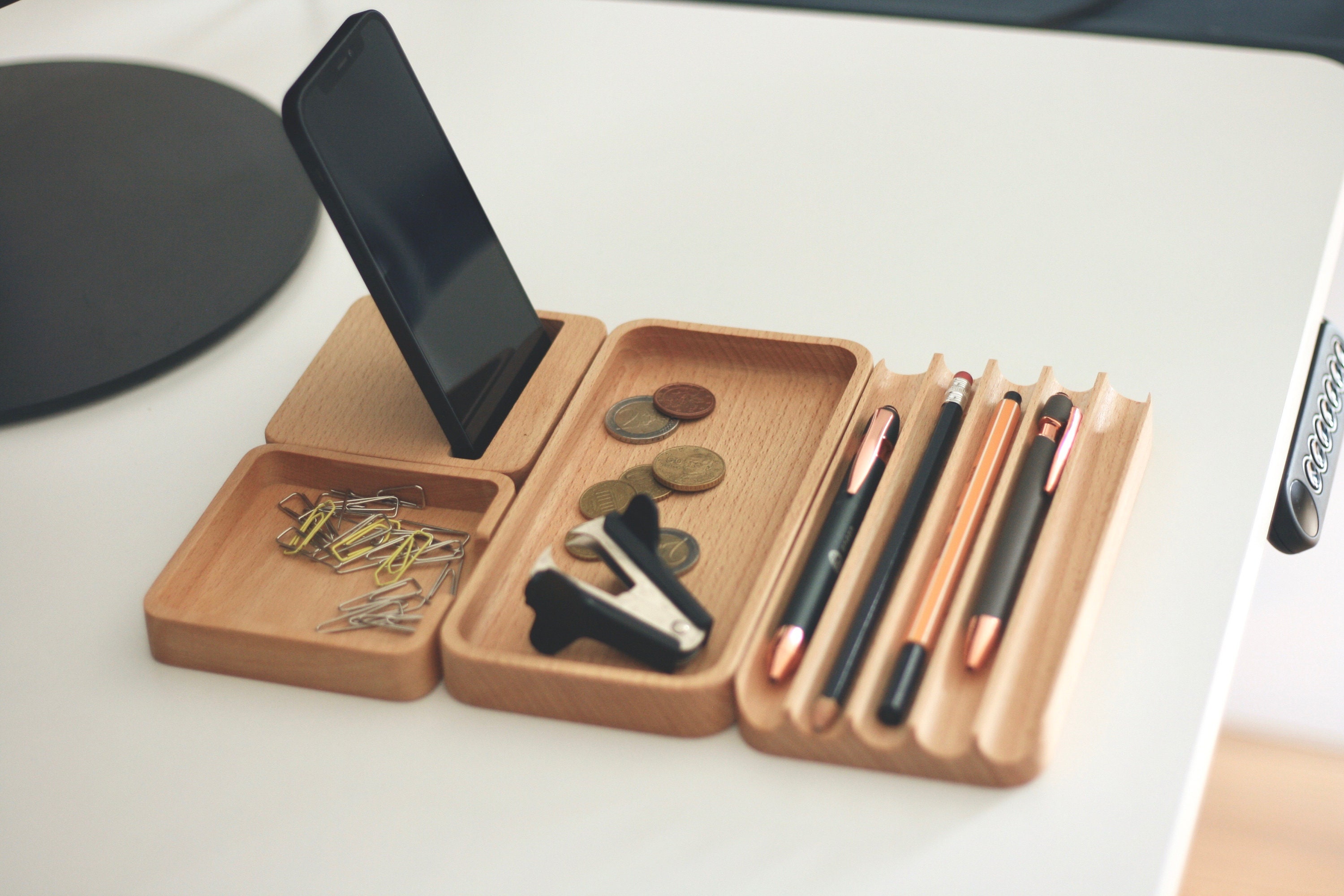 JUTSTJUKO Penhouder Wave Pen Tray Houten Bureau Organizer, Potlood Houder, Vulpen Tray, Potlood Organizer Pen Organizer voor Bureau (Log