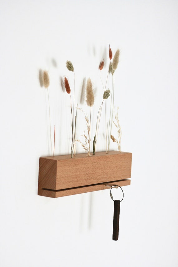 Anaan Edge Schlüsselbrett Holz Schlüsselboard Trockenblumenhalter Blumenbrett Flowergram Schlüsselleiste Schlüsselhalter Wand Design 30cm