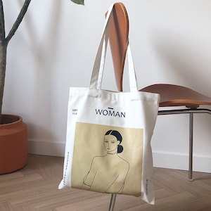 anaan Woman Eco Canvas Shoulder Bag with Inner Pocket Handles Painting Printed Cotton Canvas, Tote Shopper Carrying Bag Design