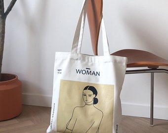 anaan Woman Eco Canvas Shoulder Bag with Inner Pocket Handles Painting Printed Cotton Canvas, Tote Shopper Carrying Bag Design