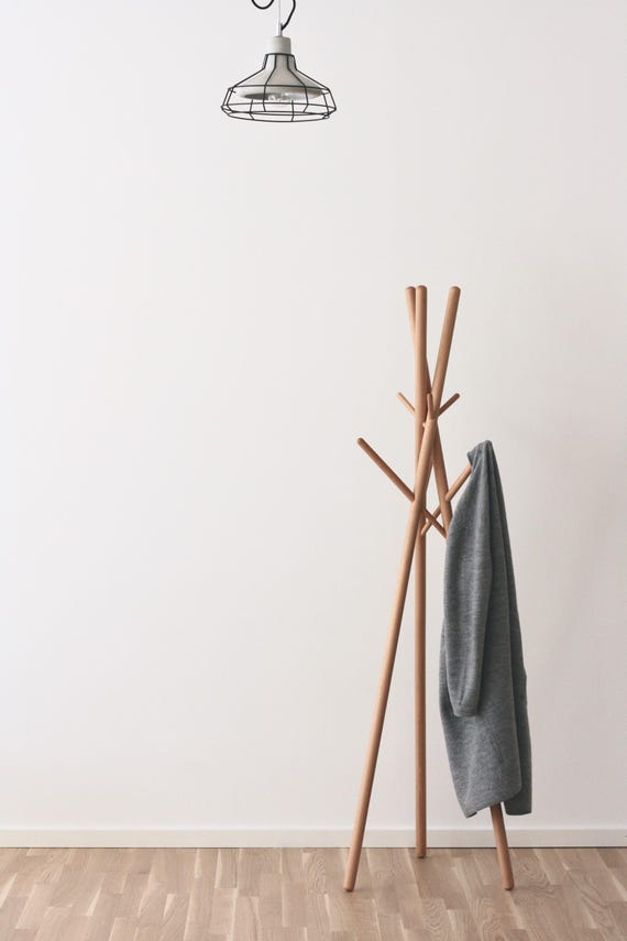 anaan '9' Design Garderobenständer Kleiderständer Jackenständer Massivholz Stabil mit 9 Haken modern 174cm Höhe