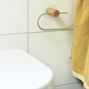 anaan Loft Toilet Roll Holder wooden Towel holder Toilet Paper Holder Wall Mounted or Self Adhesive with suction cup Hand Towel Ring image 9