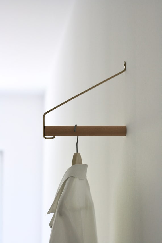 Anaan Coordinate Design Clothes Rail Wall Coat Hooks Rack Hanging Wall Mounted Coat Hanger Wood Brass Wall Decor 22 Cm