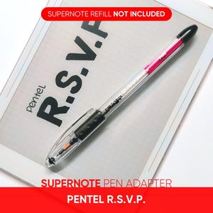May include: A white Supernote pen adapter for the Pentel R.S.V.P. pen. The adapter is shown with a black and pink pen.