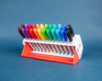 Sharpie Marker Case/Stand • Portable Holder for Sharpie Fine/Ultra Fine Point, Tombow Brush Pen • 24 Slot Storage Display