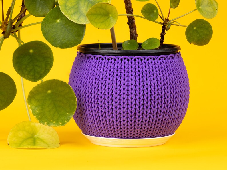 4.5 inch 3D Printed Knit Planter Container Purple