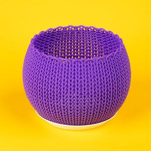 4.5 inch 3D Printed Knit Planter Container Purple