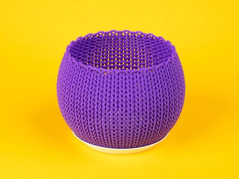 4.5 inch 3D Printed Knit Planter Container Purple