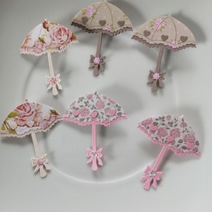 6 x Kartenschmuck, Stanzteile Schirm/Regenschirm Deko