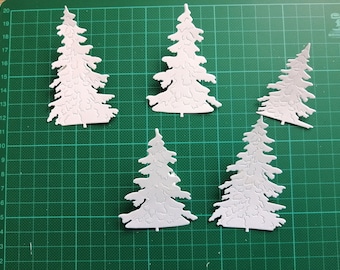 Tannenbäume * 5 Teilig * Stanzteile * Kartenaufleger, Weihnachten, in weiß u. grün