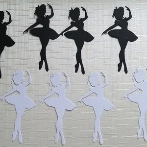 5 x Ballerina, Stanzteile, Tonkarton, Kartenaufleger, Scrapbooking, Tischdeko, weiß o. schwarz