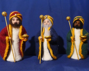 Krippenfiguren, Heilige drei Könige, ca.16cm mit Turban, Biblische Erzählfigur, Jahreszeitentisch, Waldorf, Puppe, Filz,