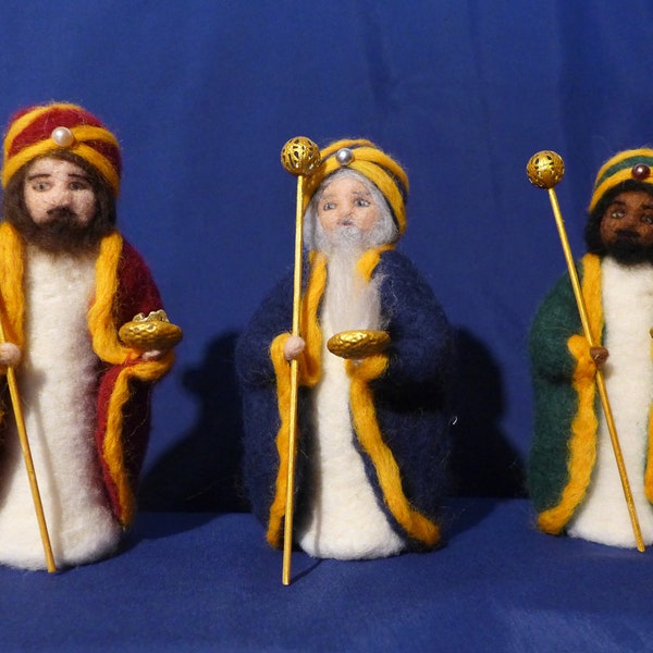 Krippenfiguren, Heilige drei Könige, ca.16cm mit Turban, Biblische Erzählfigur, Jahreszeitentisch, Waldorf, Puppe, Filz,