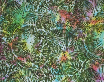 0.5 m, blossoms, flowers, batik, fabric, green